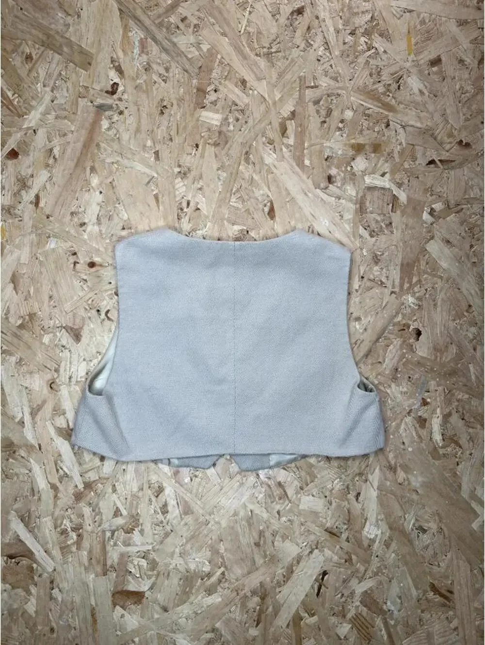 Zara Cropped Vest Womens Medium Beige Twill V-Neck Button Front Tailored